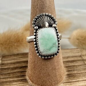 Solid 925 Brushed Matte Sterling Silver Paloma Turquoise Gemstone Ring Size 9